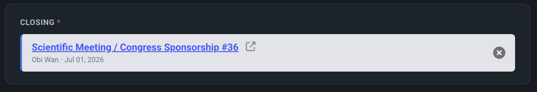Linked approval request references screenshot in REVO Approval Workflows